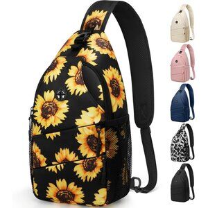 👑Mens Trendy Sling Bag Backpack Sunflower Casual Convertible Shoulder Strap Bag